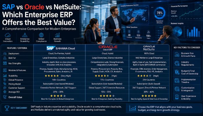 SAP vs Oracle vs NetSuite: Which Enterprise ERP Offers the Best Value?
